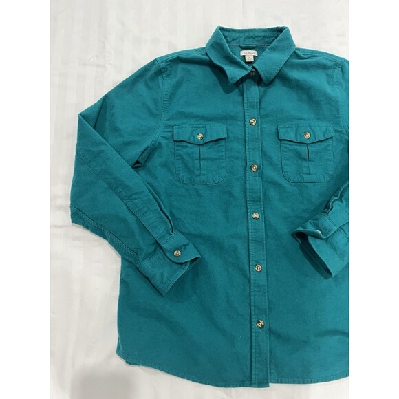 L L Bean Large Womens 100% Cotton Soft Flannel Long Sleeve Button Shirt Green - Picture 3 of 7